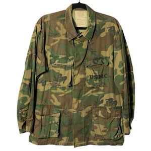US Marine Corps Green Brown Camouflage Military Men’s Button Down Shirt Sz M